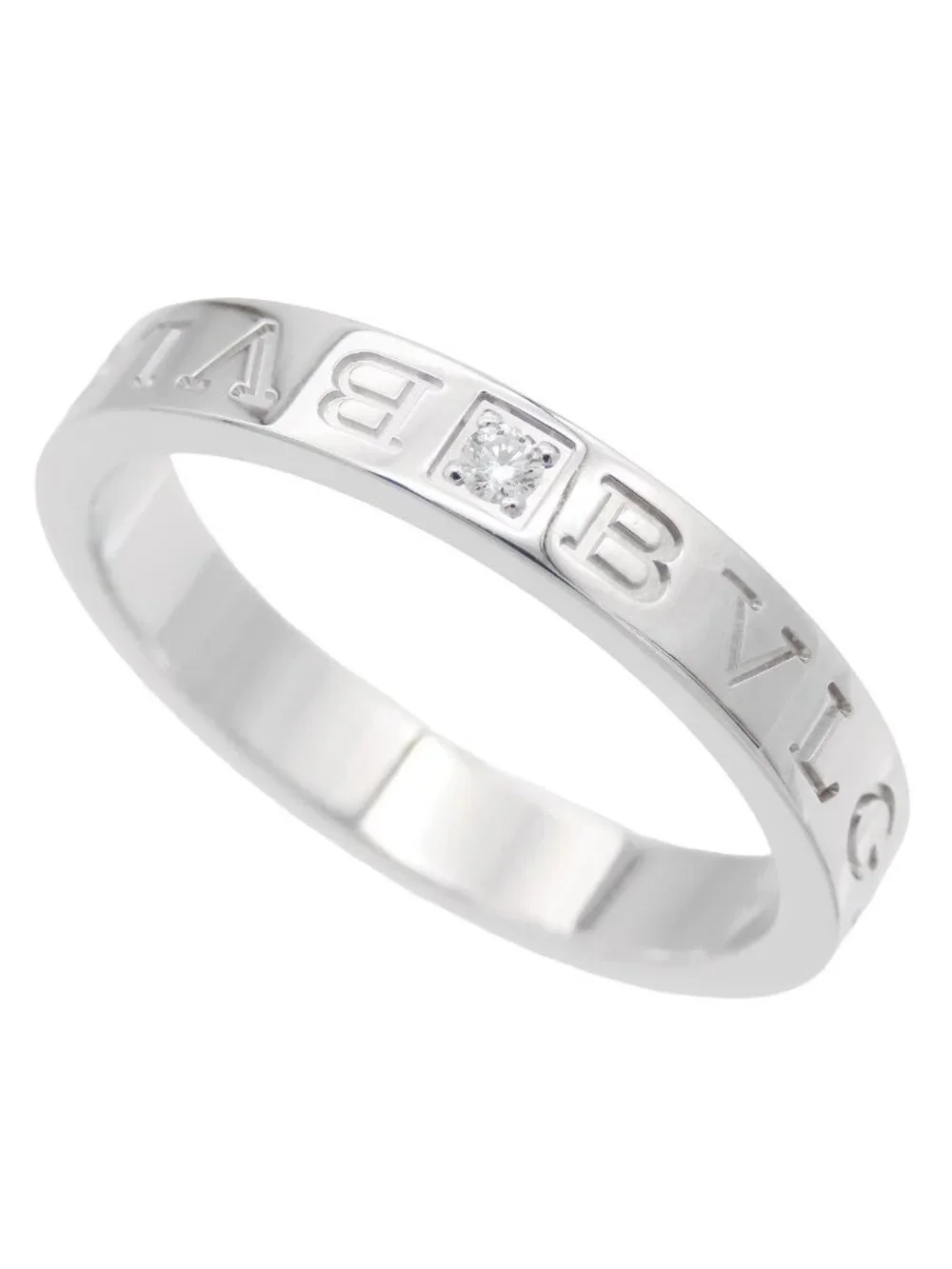 Bvlgari White Gold 18K Diamond Double Logo Ring